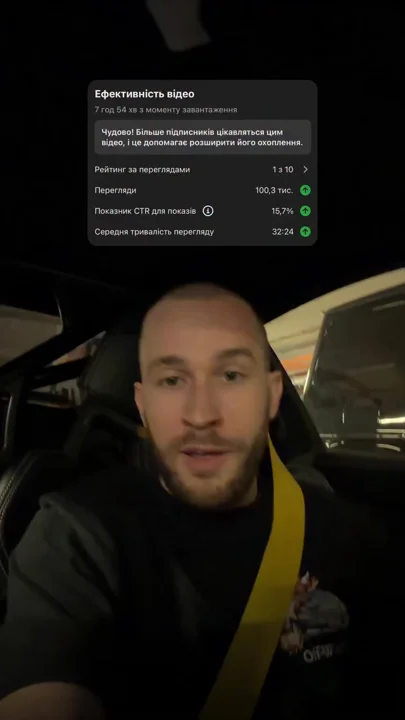 Night car selfie with analytics overlay